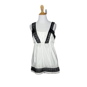 Karen Kane White Black Eyelet lace Accents Sleeveless Long Top Size large Womens